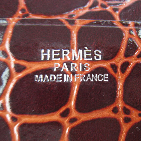 Cheap Replica Hermes Deep-Coffee Crocodile Veins Bi-Fold Wallet H014